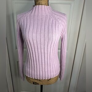 Herman Geist Vintage Lilac Mock Neck Ribbed Knit Slim Fit Pullover Sweater
